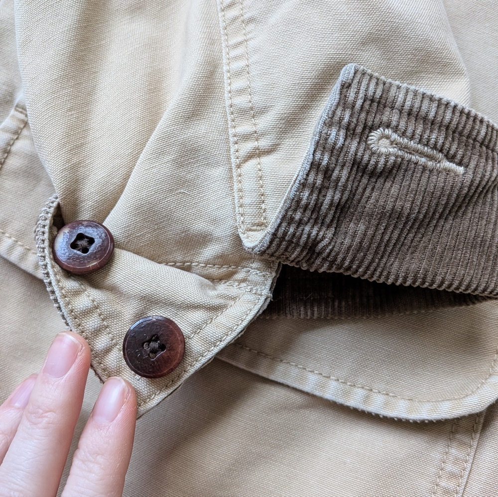 L.L. Bean Women's Tan Chore Coat Jacket with Brown Accents 100% Cotton Size M - Picture 9 of 12